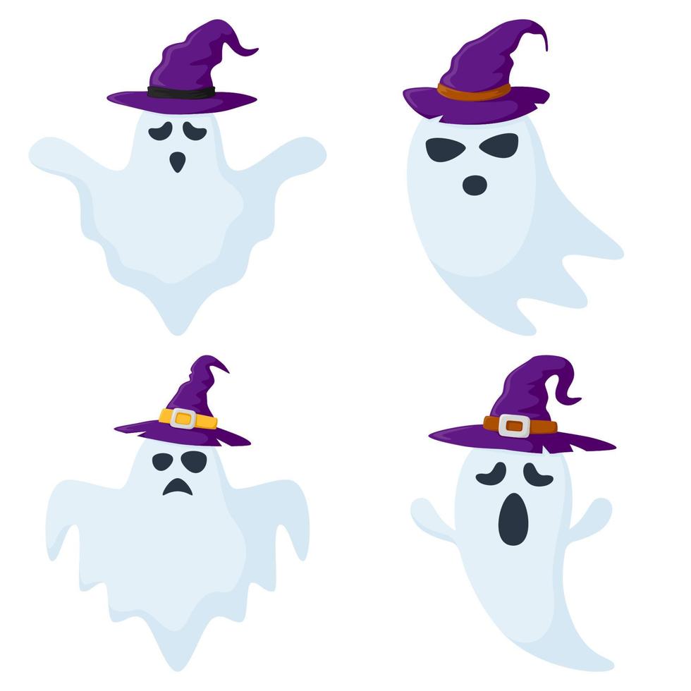 uppsättning av spöke med hatt isolerat på vit bakgrund vektor