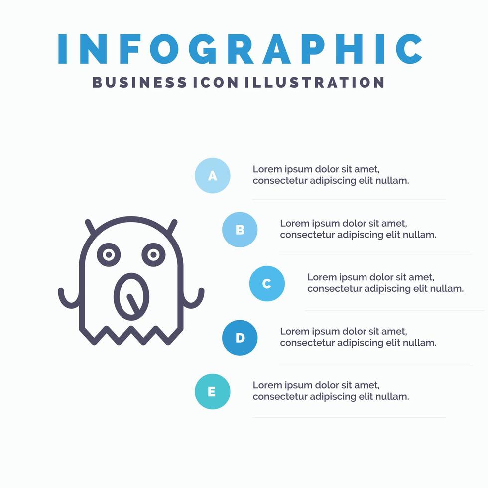 monster utomjording Plats blå infographics mall 5 steg vektor linje ikon mall