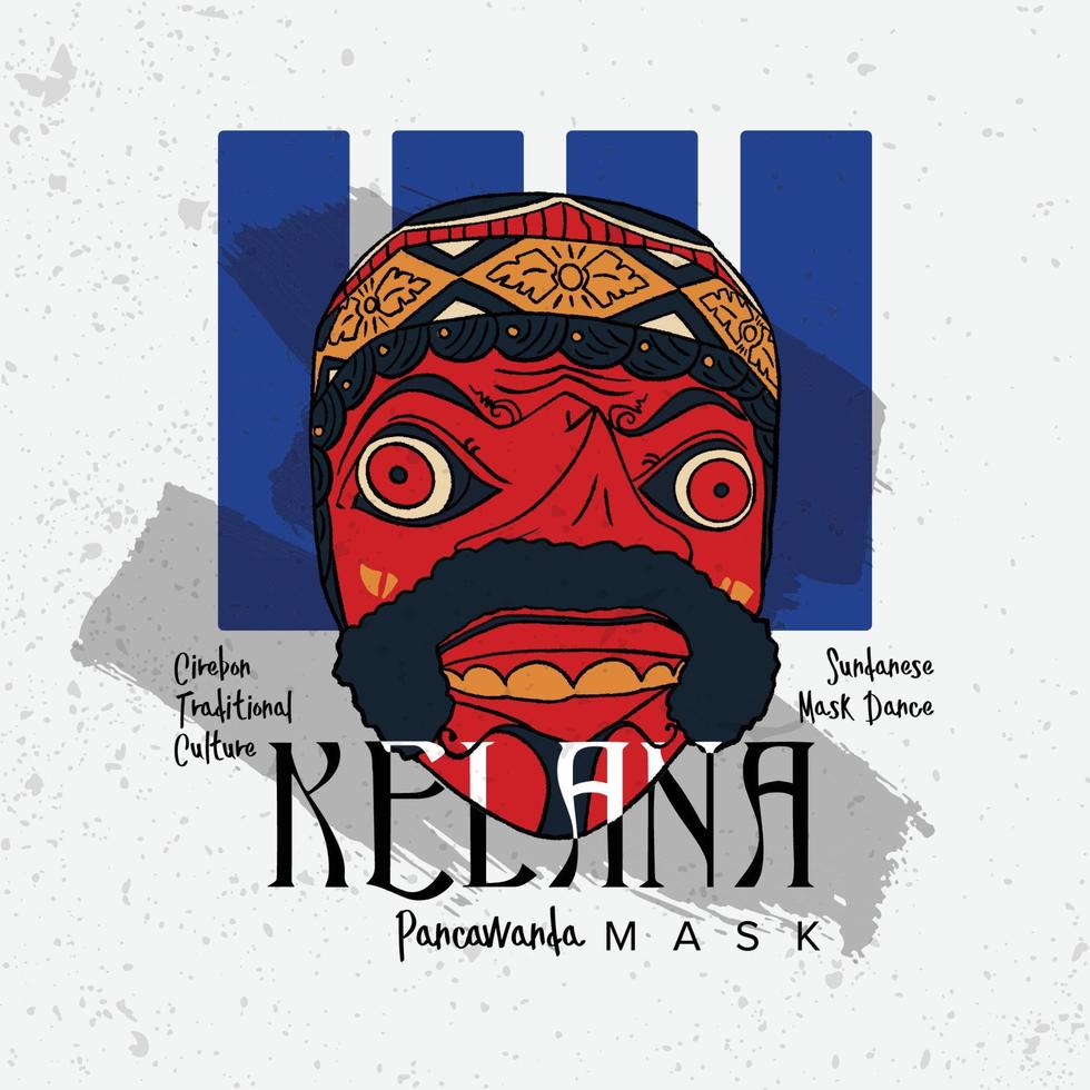 cirebon traditionell kultur dansa mask kallad kelana, Sundanesiska händelse baner hand dragen illustration vektor