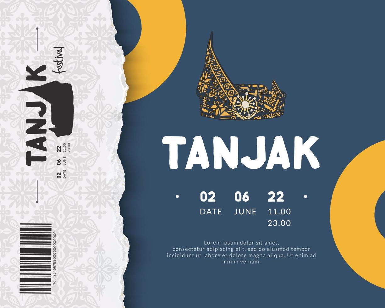 blå affisch av tanjak melayunesiska traditionell hatt hand dragen illustration design inspiration vektor