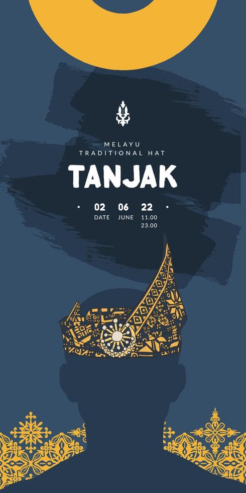 indonesischer traditioneller hut handgezeichnete illustration namens tanjak melayunese hat design inspiration vektor