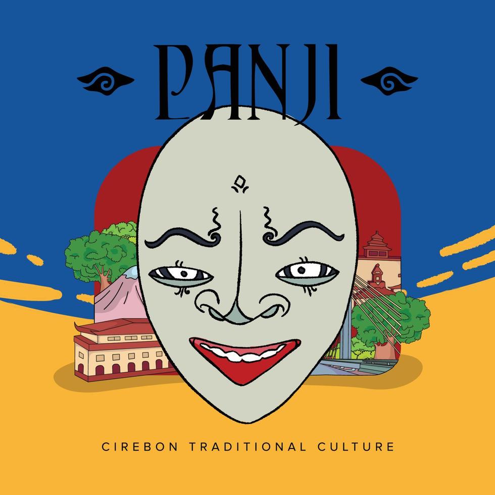 indonesien traditionell mask kallad panji, Sundanesiska traditionell mask dansa hand dragen illustration vektor