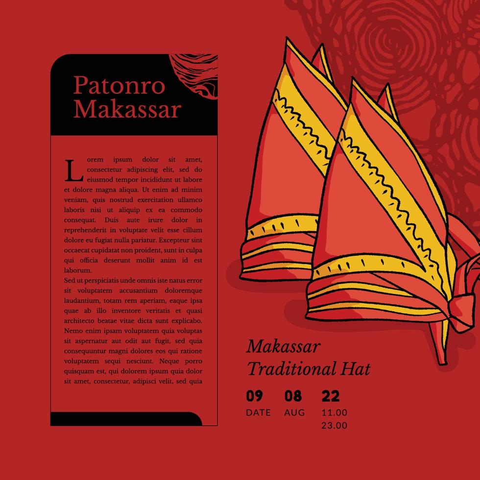 makassar traditionell hatt kallad patonro hatt etnisk kultur indonesien handrawn illustration vektor