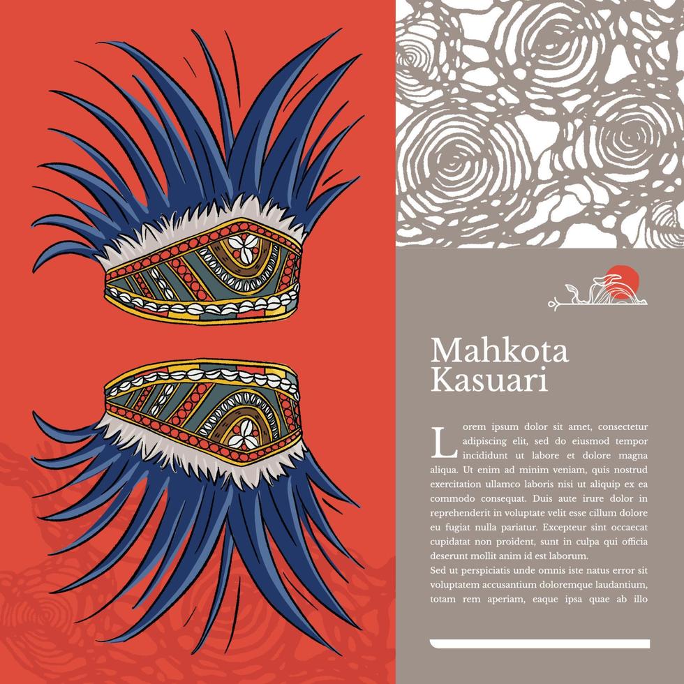 papua traditionell hatt kallad mahkota kasuari handrawn illustration etnisk kultur vektor