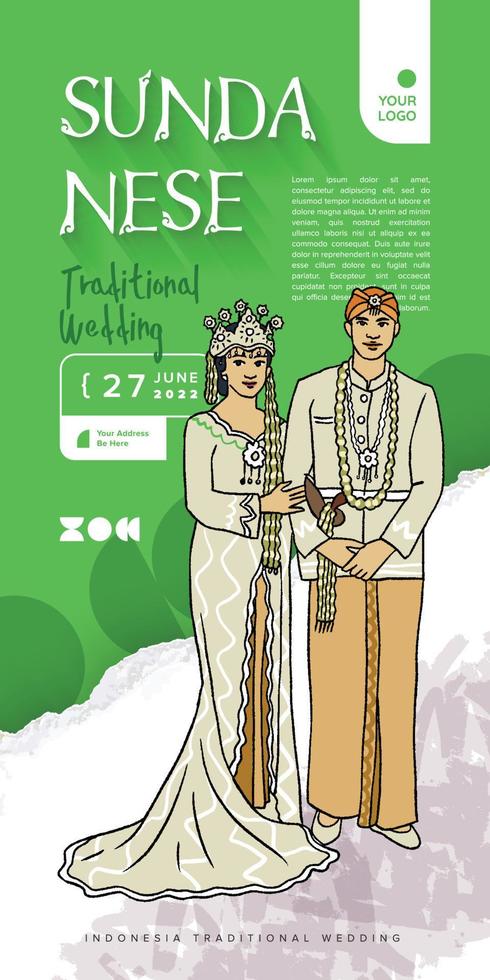 sundanesische traditionelle hochzeitsereignisfahne handgezeichnete illustrationsdesigninspiration vektor