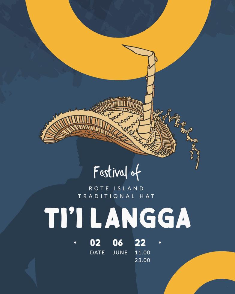 affisch design av ti jag langga traditionell hatt festival hand dragen illustration indonesien kultur vektor