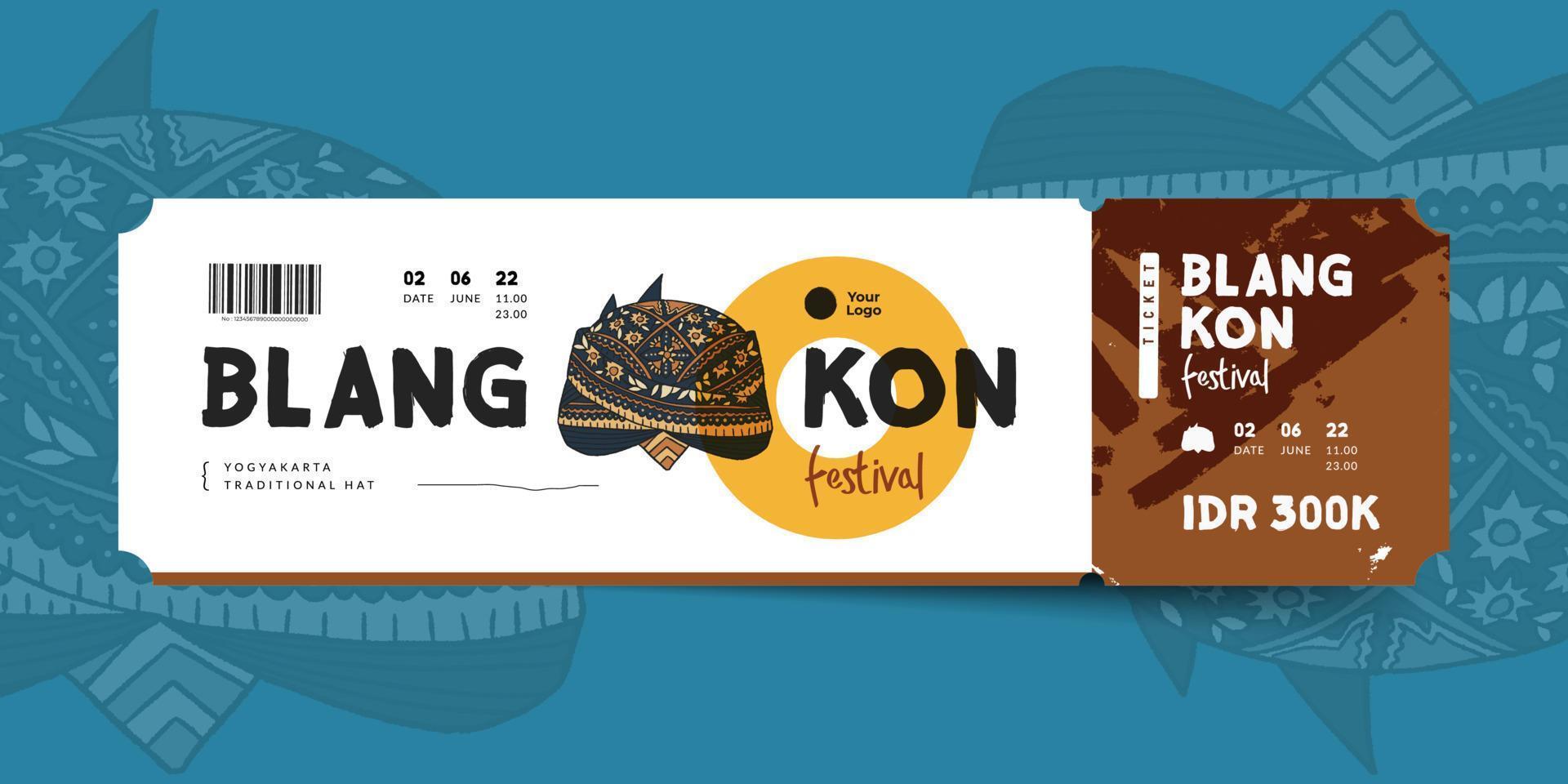 yogyakarta blangkon traditioneller hut ticket festival handgezeichnete illustration indonesien kultur design inspiration vektor