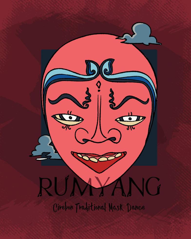 rumyang maske für traditionellen tanz in cirebon sundanesisch indonesien handgezeichnete illustration vektor