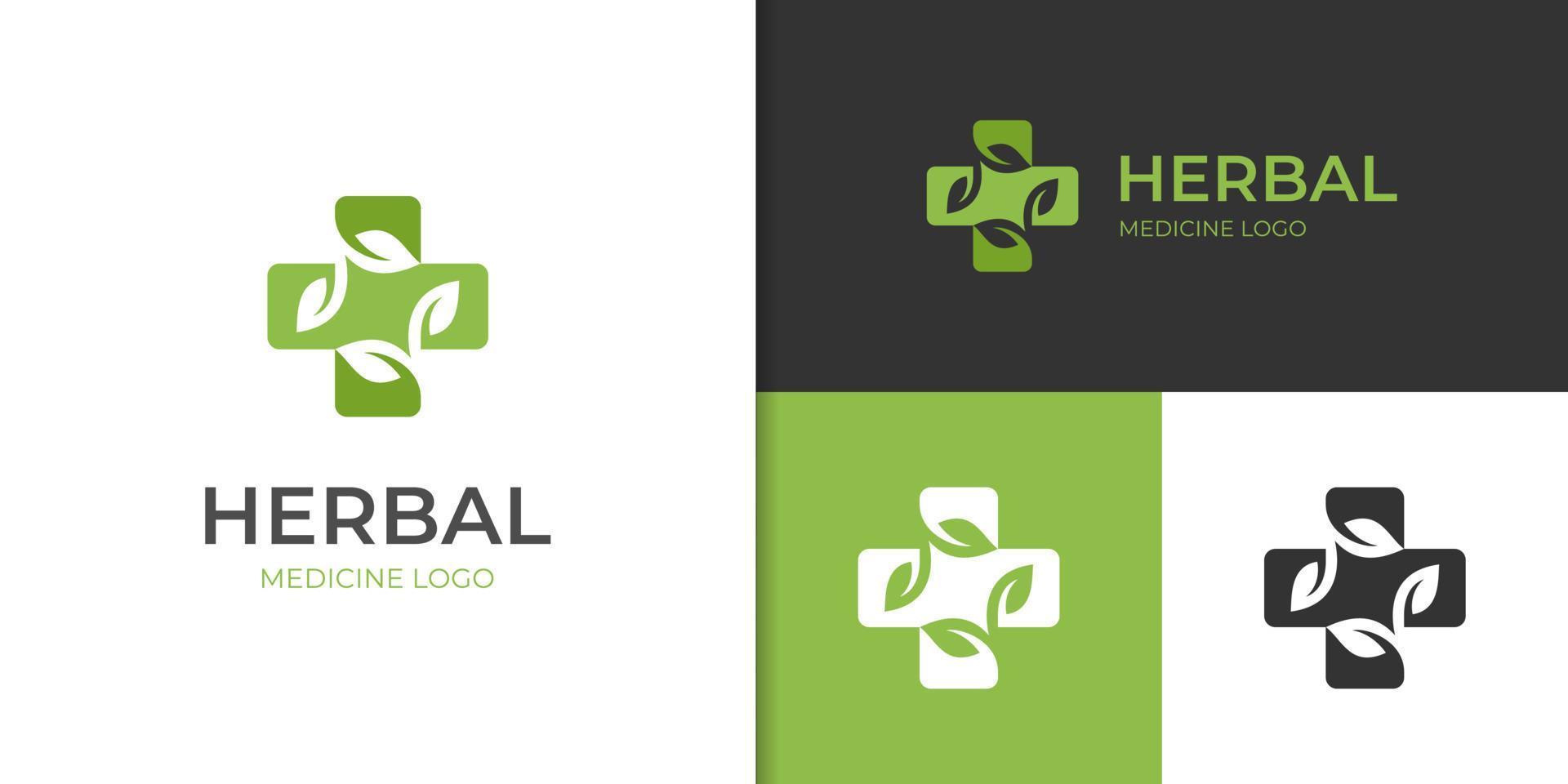 medicinsk korsa och hälsa apotek logotyp design med blad logotyp för ört, natur hälsa logotyp ikon design vektor