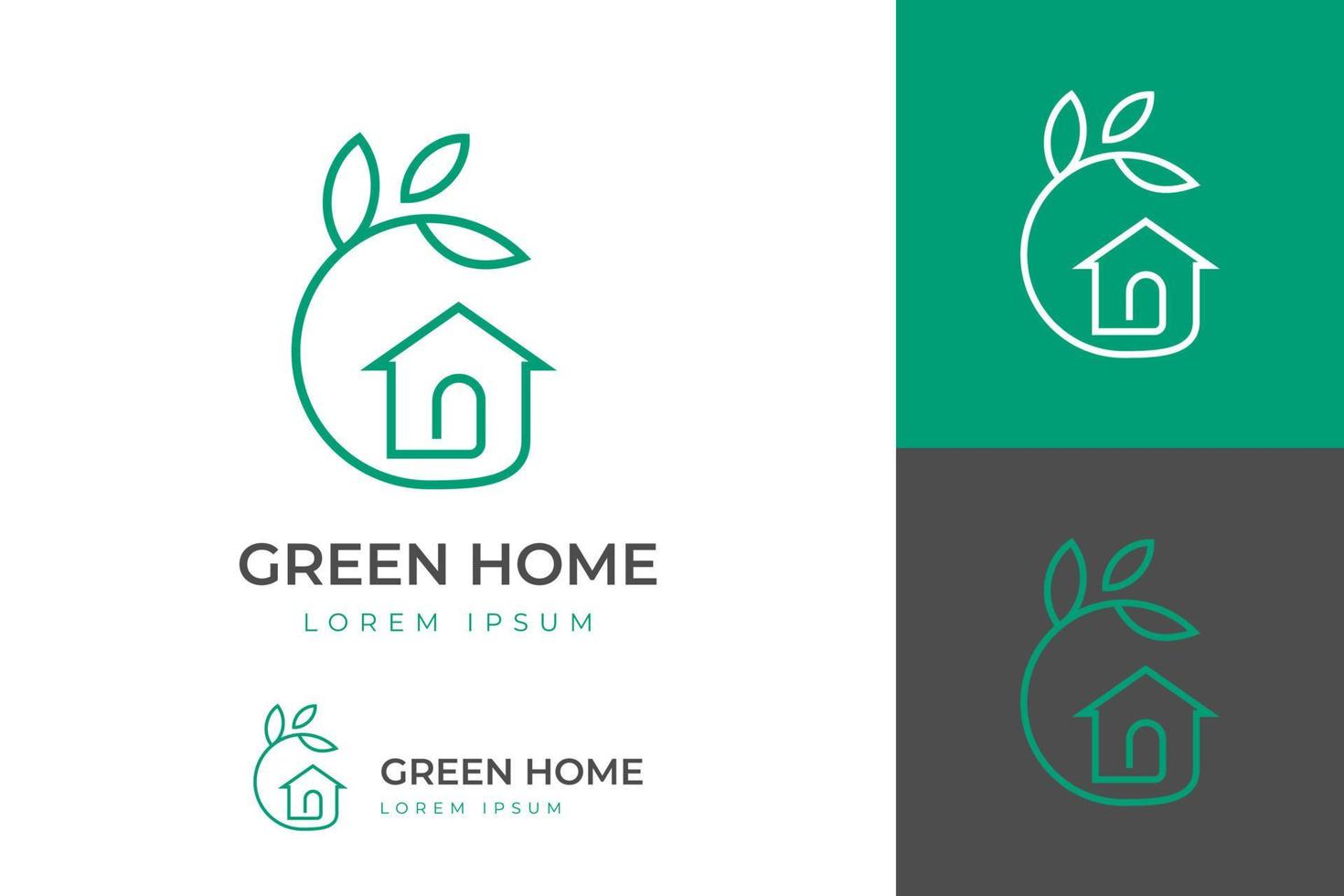 Anfangsbuchstabe g für Natur grünes Haus Logo Design Linie Kunst Stil Vektor Symbol Icon Design mit Blattkreis Home Konzept, umweltfreundliches Home Logo Design