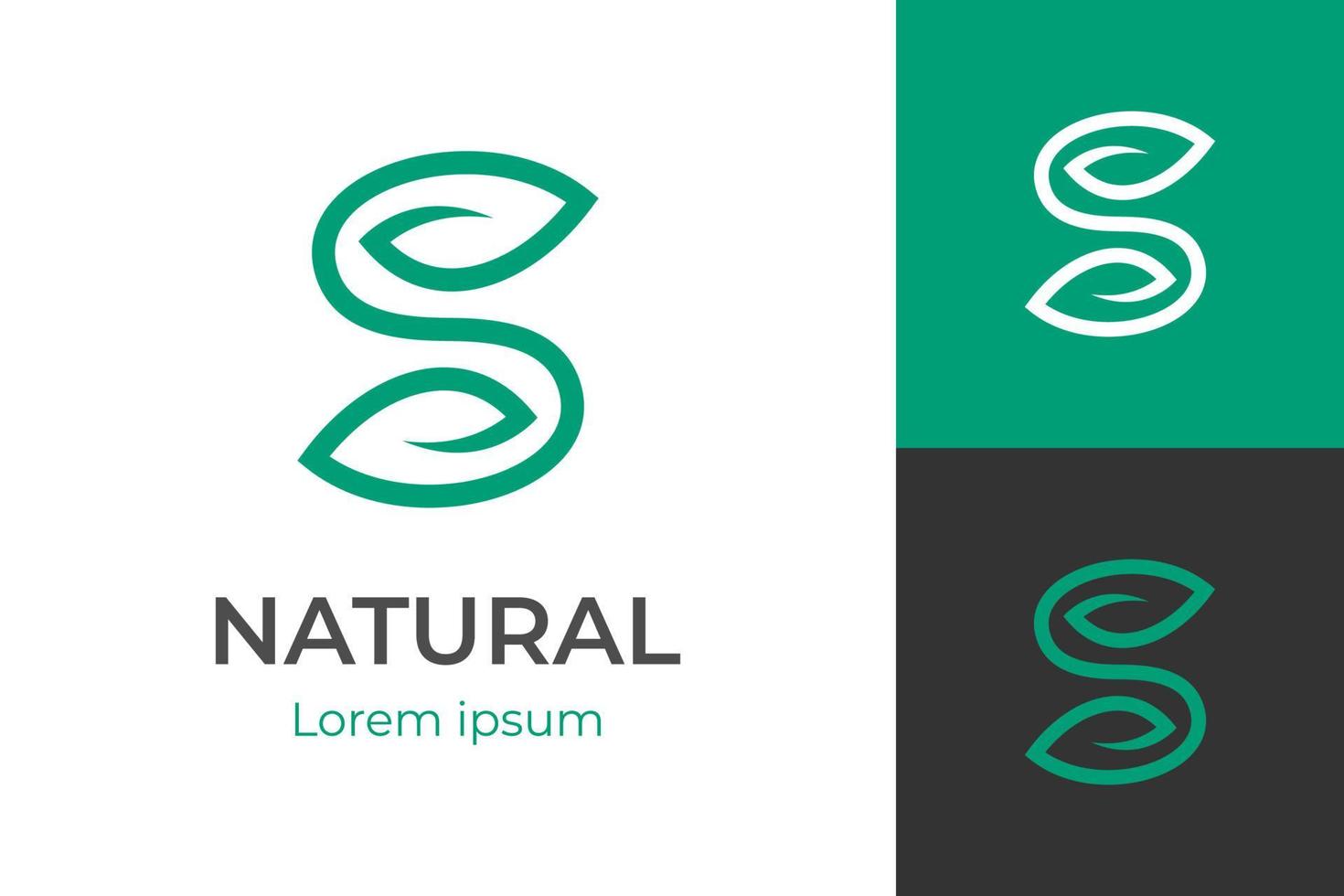 Anfangsbuchstabe s Natur grünes Blatt Logo Design Linie Kunst Stil Vektor Symbol Icon Design mit Blattwiederverwendung, Recycling-Konzept für umweltfreundliche, pflanzliche Logo-Vorlage