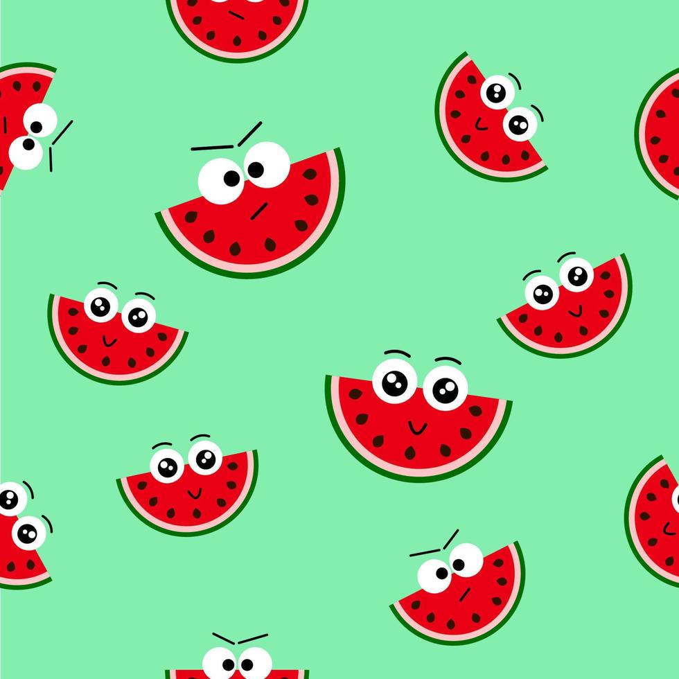 vektor sömlös mönster med färsk sommar vattenmelon-emoticon, ändlös textur för webb, täcker, banderoller, dekoration, ljus ljus barn s design.