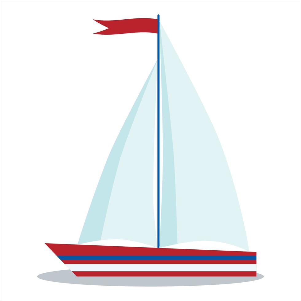 Symbol des blauen und roten Segelboots mit zwei Segeln isoliert auf weißem Hintergrund. vektor