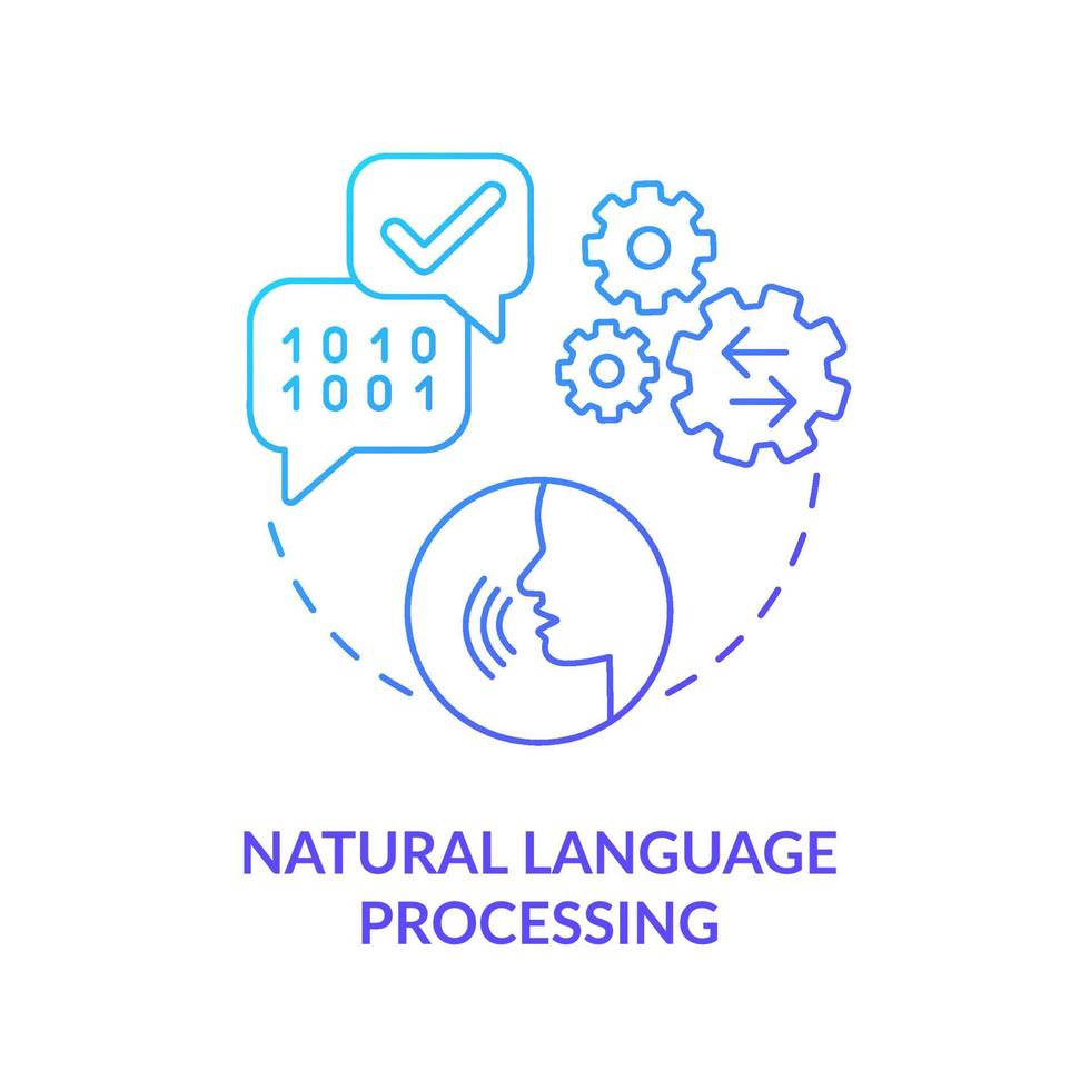 Symbol für das blaue Farbverlaufskonzept für die Verarbeitung natürlicher Sprache. künstliche Intelligenz. Maschinelles Lernen Ingenieur abstrakte Idee dünne Linie Illustration. isolierte Umrisszeichnung. vektor