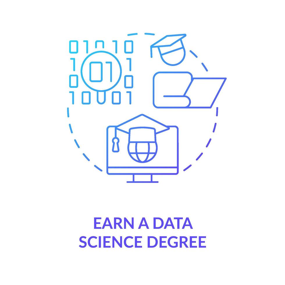 Verdienen Sie das Symbol für das blaue Farbverlaufskonzept des Data Science-Abschlusses. Bildungsprogramm. datenwissenschaftler werden abstrakte idee dünne linienillustration. isolierte Umrisszeichnung. vektor