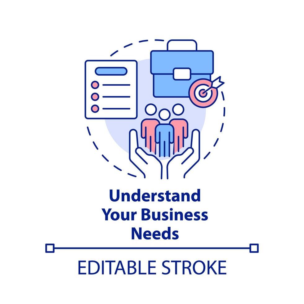 förstå företag behov begrepp ikon. skapande ledare öva abstrakt aning tunn linje illustration. företag analys. isolerat översikt teckning. redigerbar stroke. vektor
