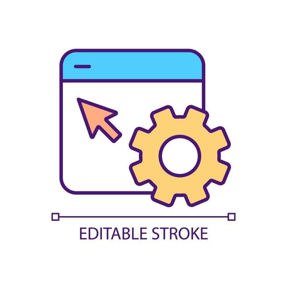 hemsida inställningar konfiguration rgb Färg ikon. sida innehåll modifiering. snäll av hemsida. anpassning. isolerat vektor illustration. enkel fylld linje teckning. redigerbar stroke.