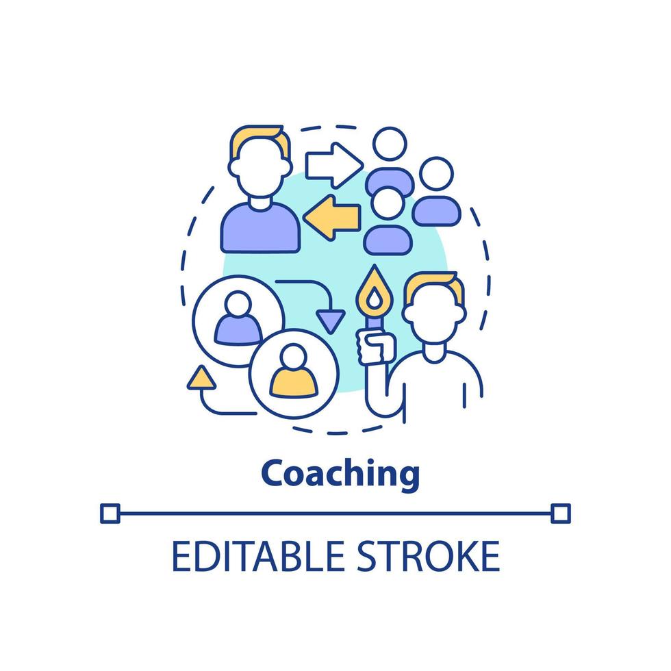 Coaching-Konzept-Symbol. Business-Trainingsplattform Programm abstrakte Idee dünne Linie Illustration. professionelle Betreuung. isolierte Umrisszeichnung. editierbarer Strich. vektor