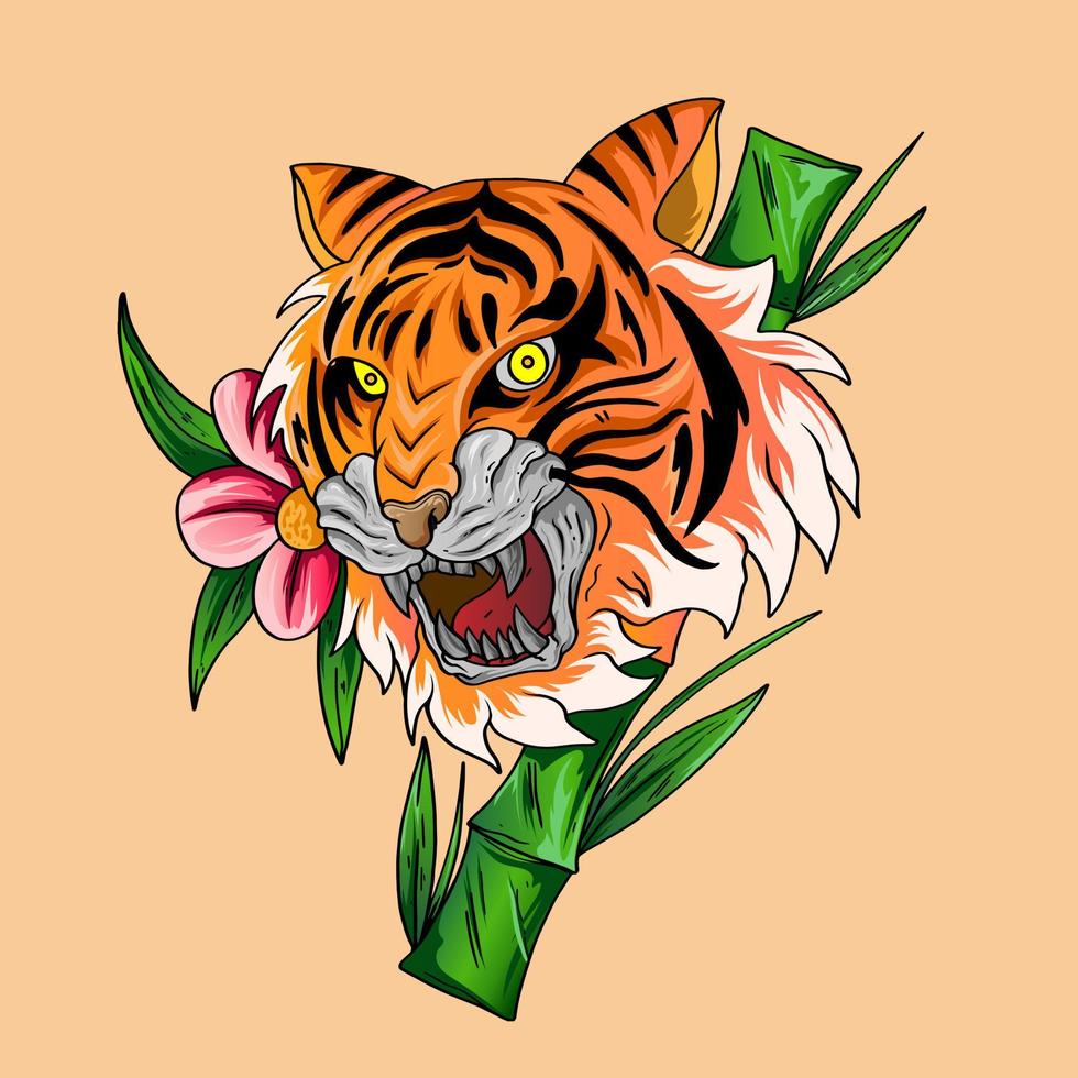 tiger fä huvud med stanna kvar vild objekt samling med leopard, tiger. illustration för ikon, logotyp, klistermärke, utskrivbar vektor