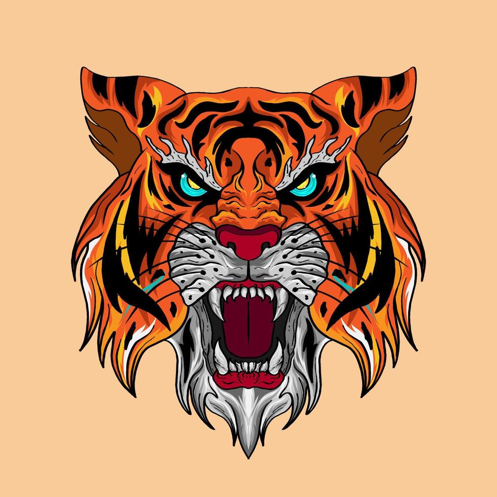 Tiger-Tierkopf mit bleibender wilder Objektsammlung mit Leopard, Tiger. Illustration für Symbol, Logo, Aufkleber, druckbar vektor