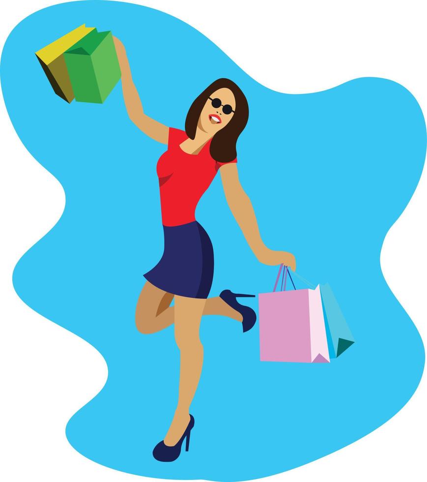 Happy Shopping Girl Flat Vektor kostenloser Download