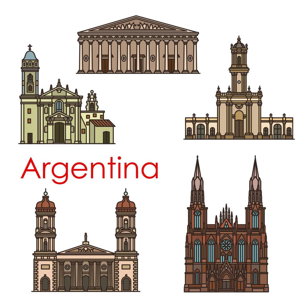 argentina landmärken vektor arkitektur linje ikoner