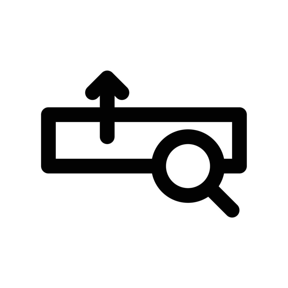 Suchmaschinenoptimierung oder SEO-Symbol mit Lupe und Pfeil im schwarzen Umrissstil vektor