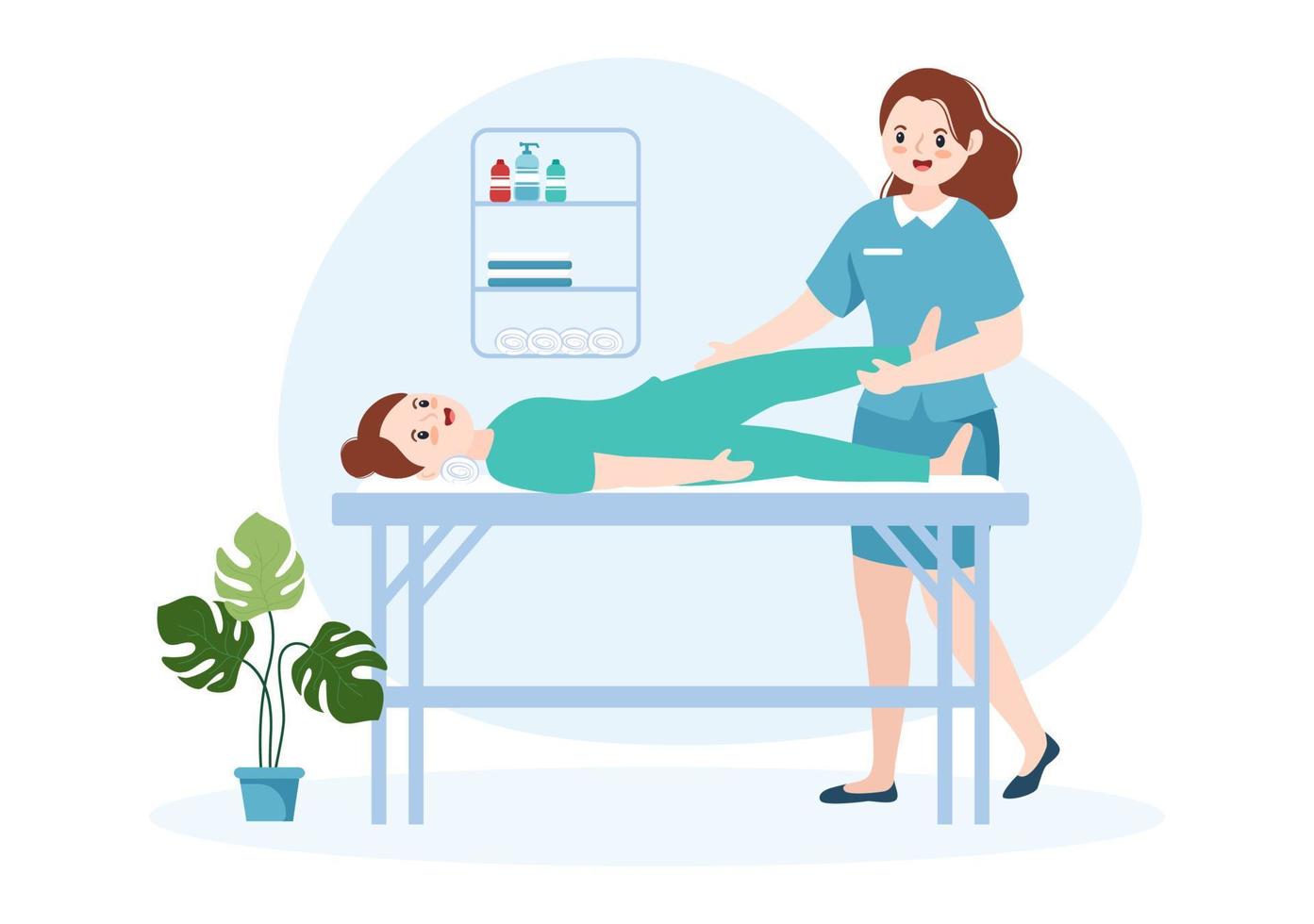 chiropraktiker flache cartoon handgezeichnete vorlagen illustration des patienten in der physiotherapie-rehabilitation mit natürlicher behandlung des osteopathen-spezialisten vektor