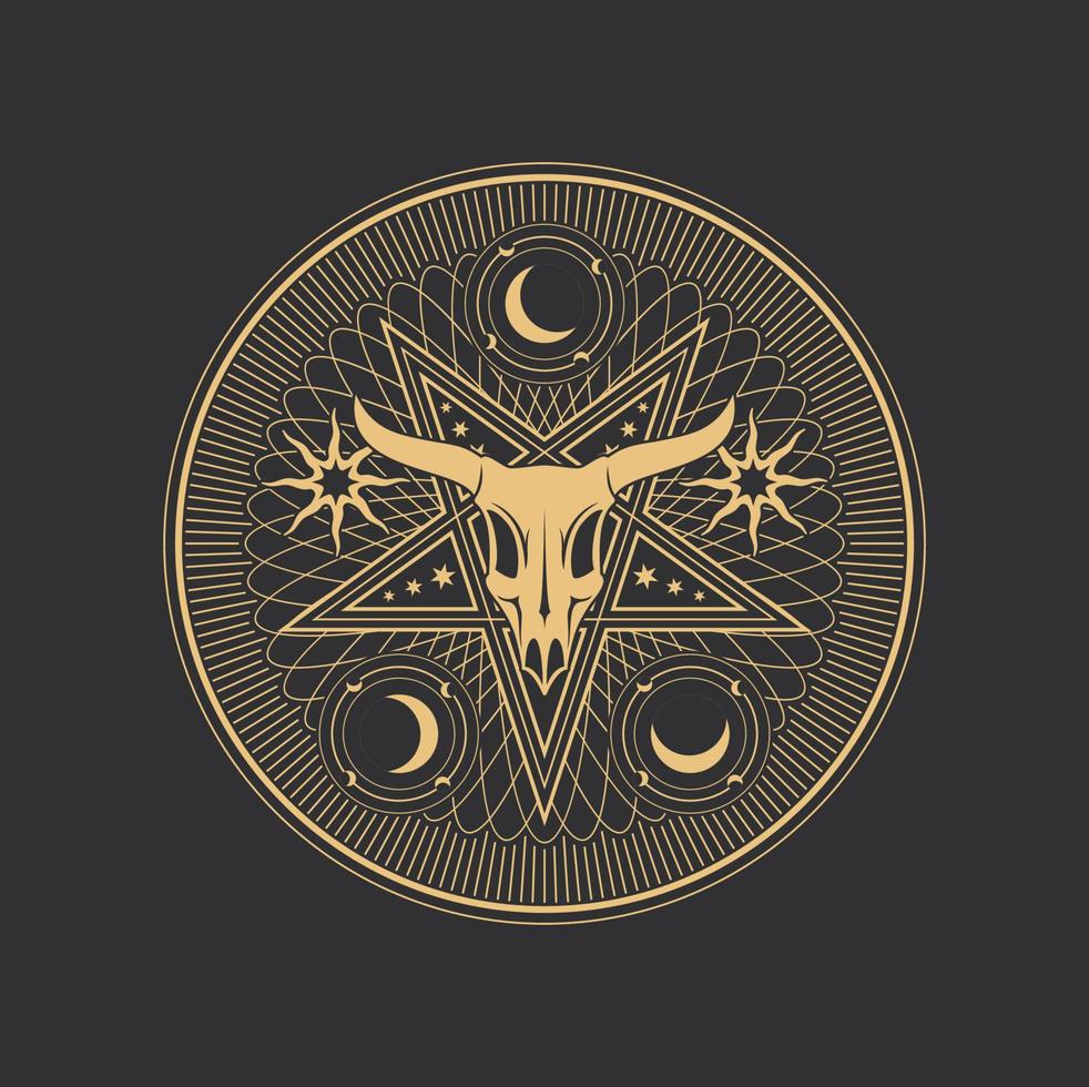 okkultes Pentagramm, Baphomet-Schädel im Pentacle-Stern vektor