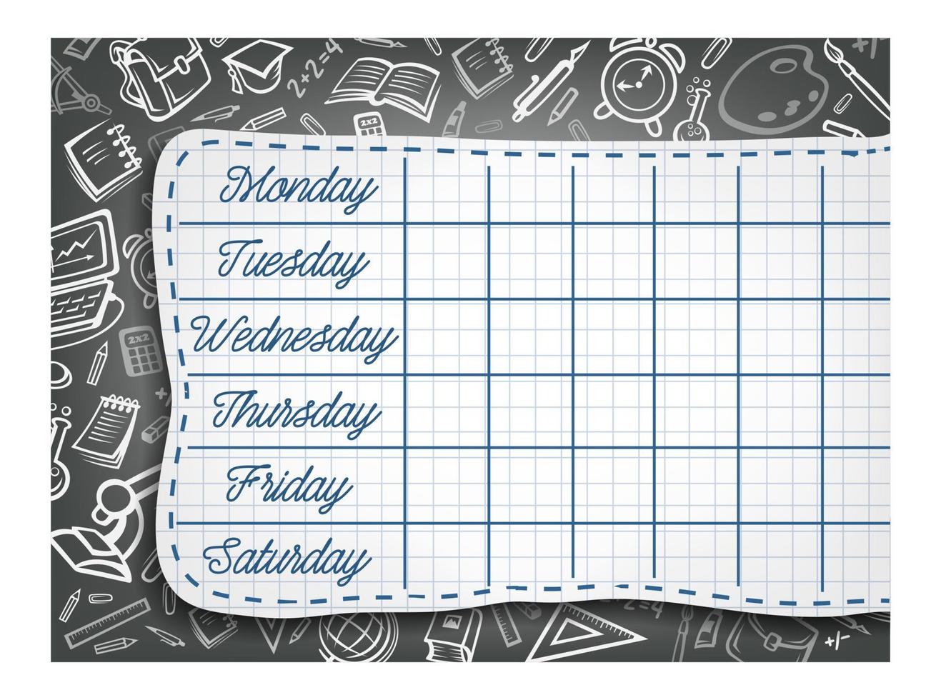 skola vektor varje vecka tidtabell på krita svarta tavlan