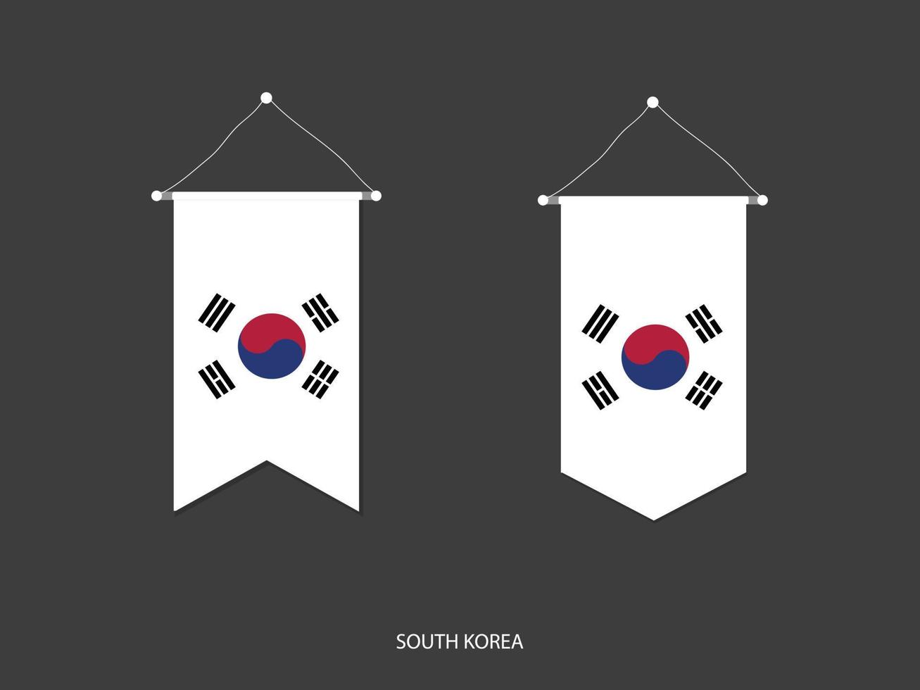 Südkorea-Flagge in verschiedenen Formen, Fußballfahnen-Wimpelvektor, Vektorillustration. vektor