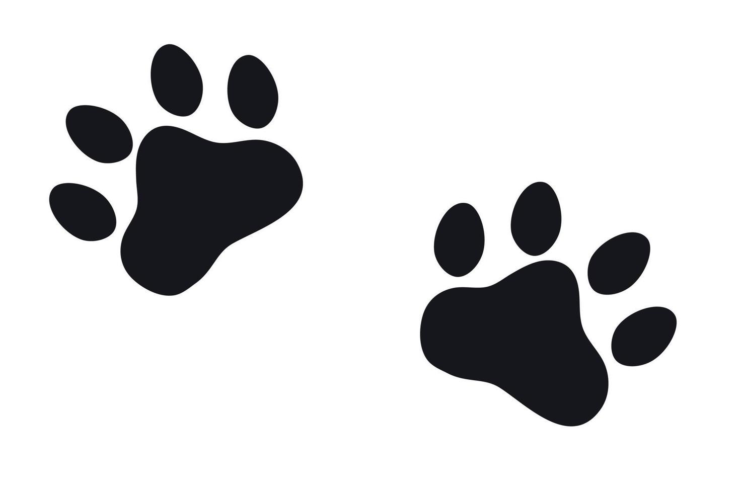 Silhouette einer Katzenpfote. Pfotenabdrücke. das Hunde- und Katzenwelpensymbol. eine Spur von einem Haustier. Die Pfoten des Welpen sind auf weißem Hintergrund hervorgehoben. die Pfote einer schwarzen Silhouette. vektor