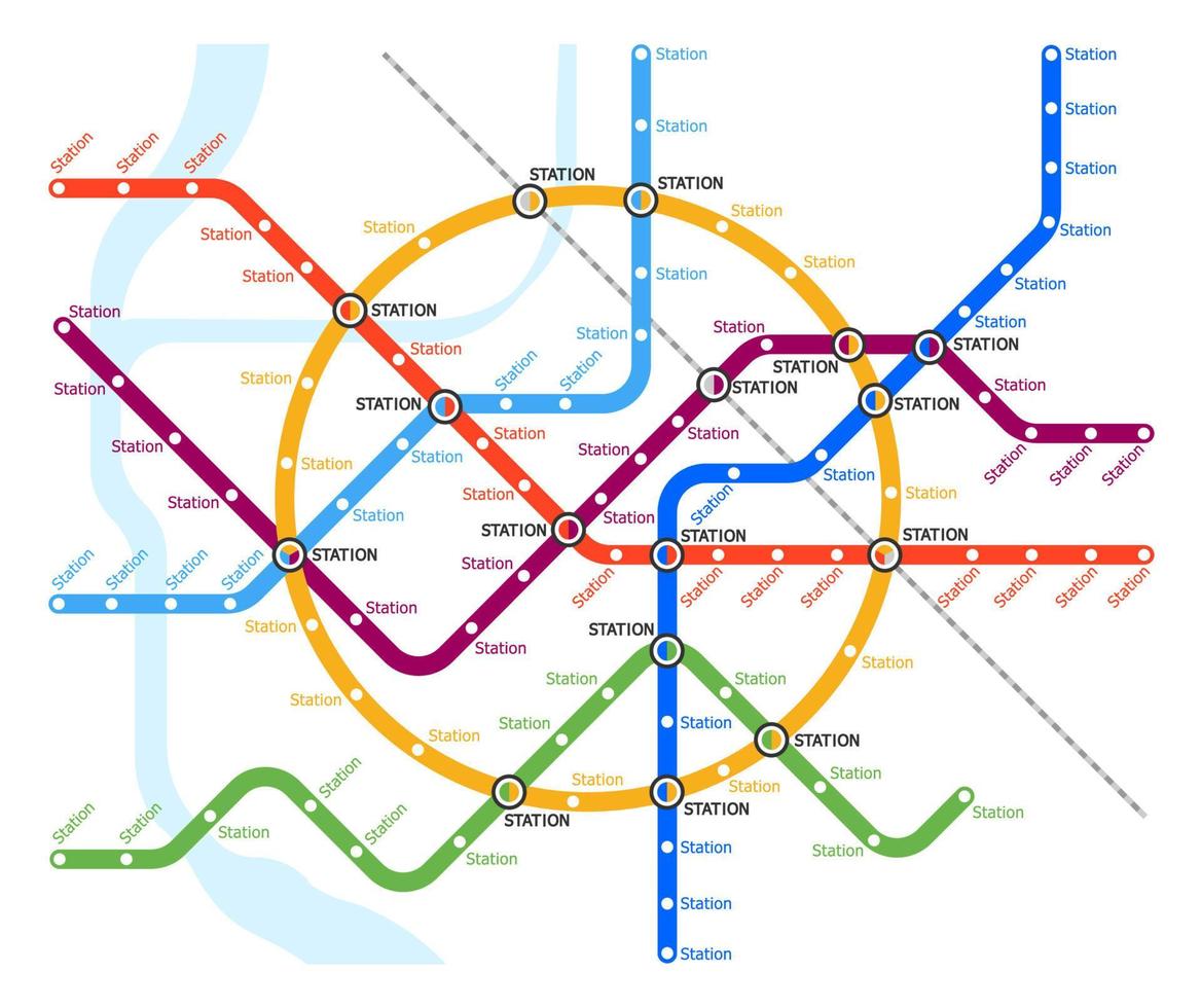 U-Bahn-, U-Bahn- und U-Bahn-Stationen Karte vektor