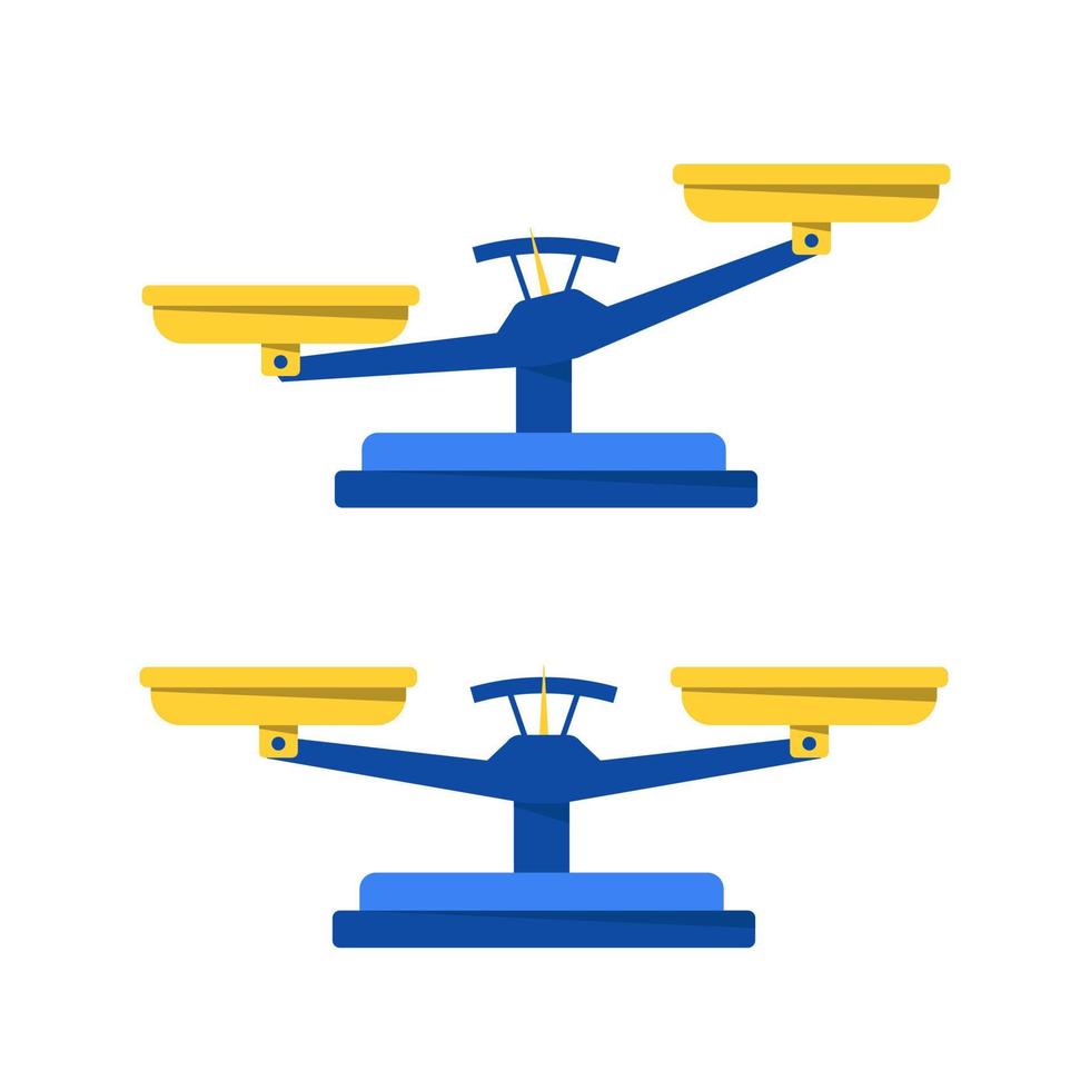 Skala isoliert auf weißem Hintergrund. Schüsseln mit Waagen im Gleichgewicht, flache Design-Ikonen-Vektorillustration vektor
