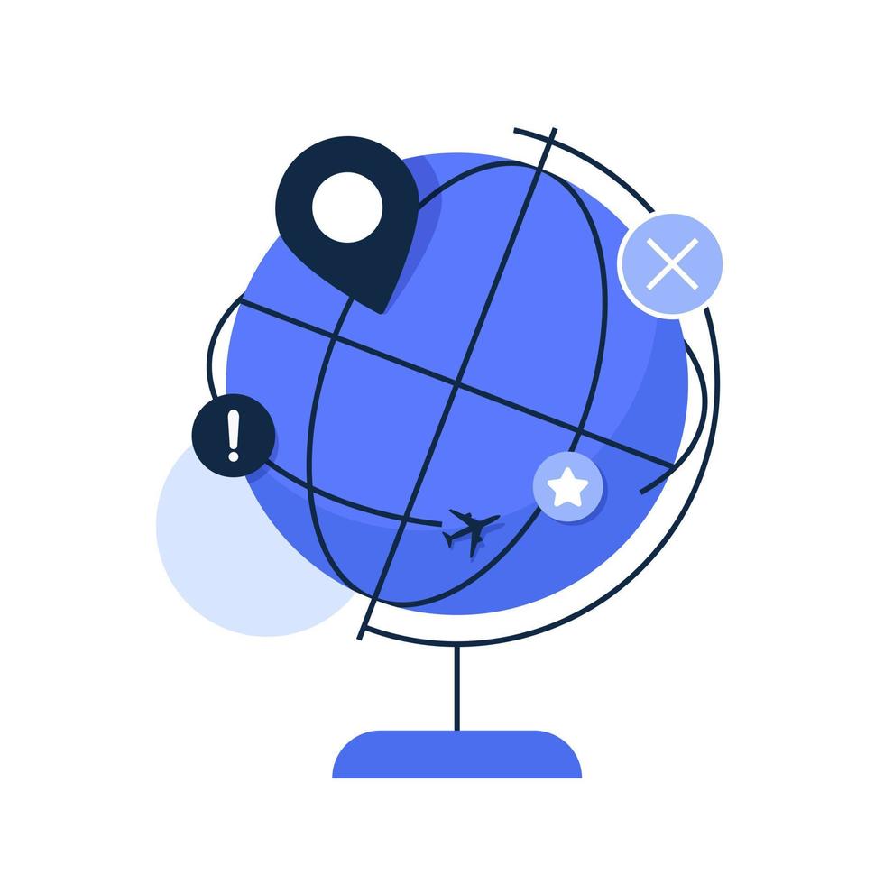 Globus mit Reisezielen, flache Designikonen-Vektorillustration vektor