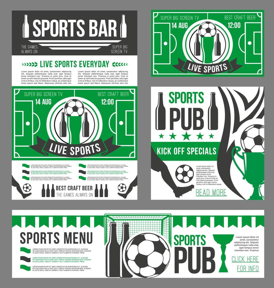 fotboll sport pub baner av fotboll boll och öl vektor