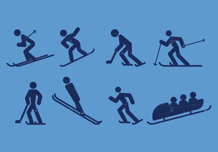 Ski, Skate, Hockey, Snowboarden und Sledding Piktogramm Icons vektor