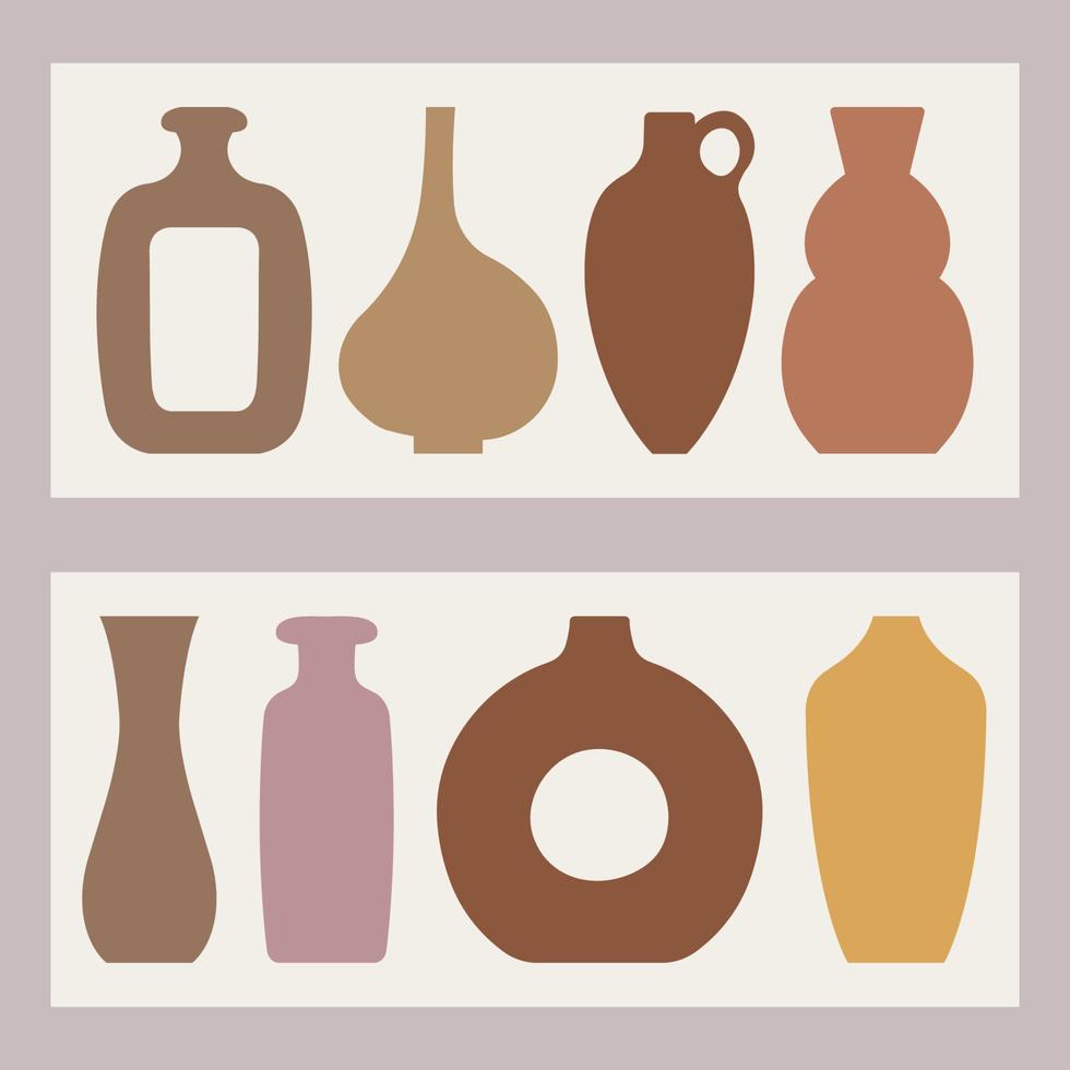 Vektor-Boho-Vase-Collage. trendige illustration für design. Wandkunst, bedruckbar, Poster, Bild für den Innenbereich vektor