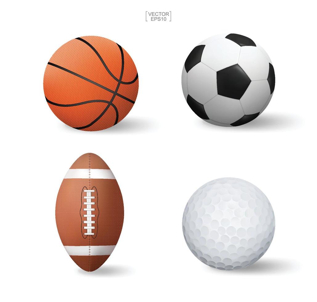 realistisches sportballset. Basketball, Fußball, American Football und Golf. Vektor. vektor