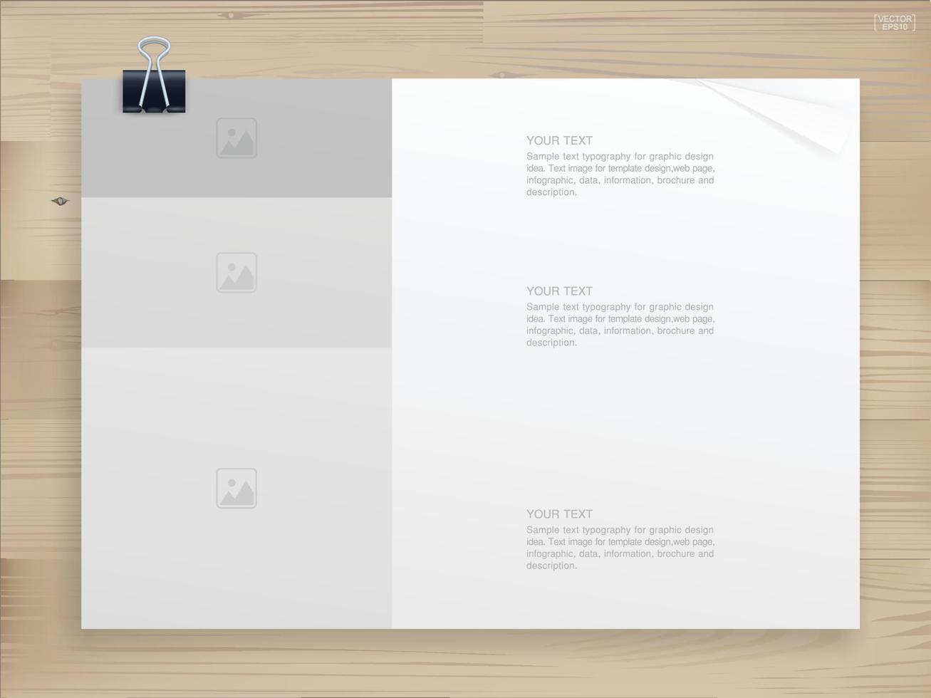 Buchbinder mit leerem Einband für Hintergrund auf Holz. Vorlagendesign für Katalog oder Portfolio. Vektor. vektor