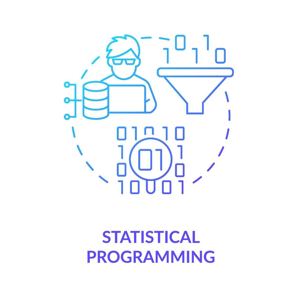 Symbol für das Konzept der statistischen Programmierung mit blauem Farbverlauf. Erweiterte Analyse von Informationen. Datenanalytiker Fähigkeit abstrakte Idee dünne Linie Illustration. isolierte Umrisszeichnung. vektor