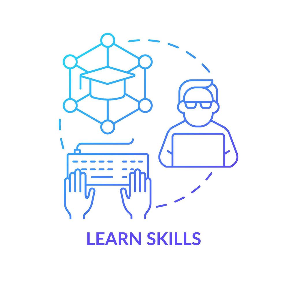 Symbol für blaues Farbverlaufskonzept für Fähigkeiten lernen. Bachelor-Abschluss. schritte, um softwareingenieur zu werden abstrakte idee dünne linienillustration. isolierte Umrisszeichnung. vektor