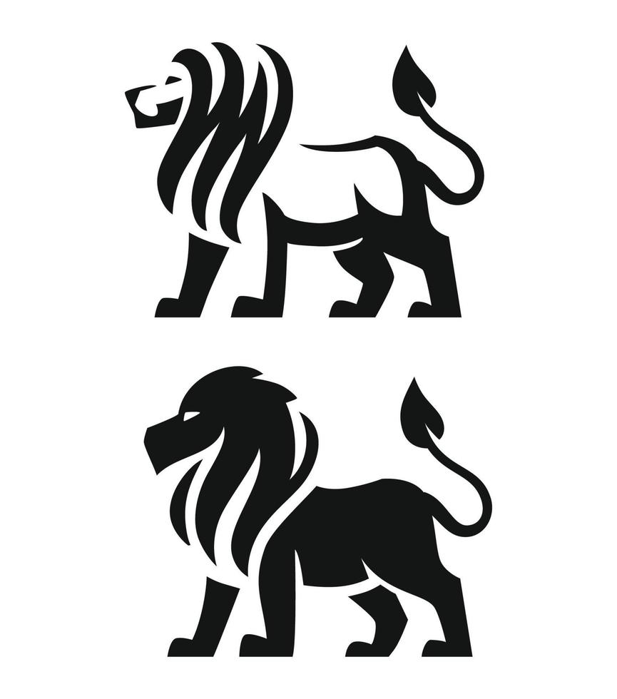 Löwenmaskottchen, schwarzes Emblem-Design. vektor