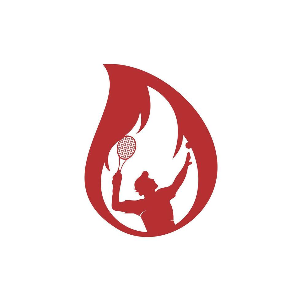 Feuer- und Tennisspieler Tropfenform Logo Symbol Designvorlage. Tennis-Sport-Vektor-Logo-Design. vektor
