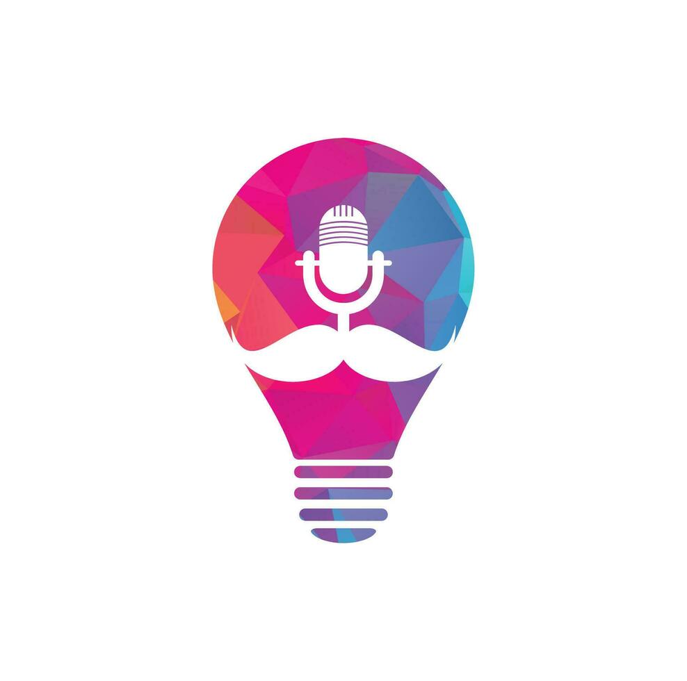 Designvorlage für starkes Podcast-Glühbirnenvektor-Logo. Gentleman-Podcast-Logo-Design-Vorlage. Schnurrbart-Podcast-Symbol. vektor