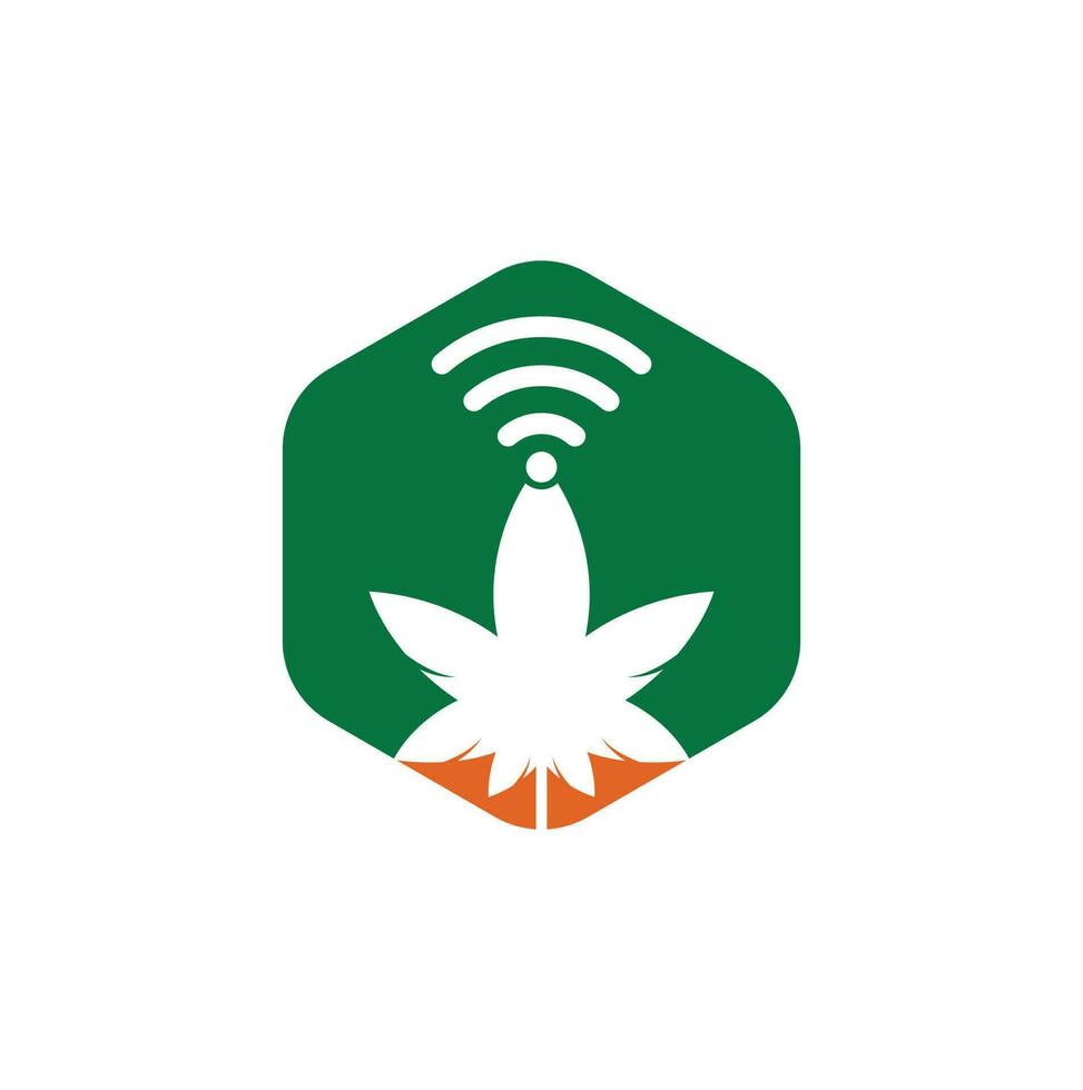 cannabis wiFi vektor logotyp design. hampa och signal symbol eller ikon.