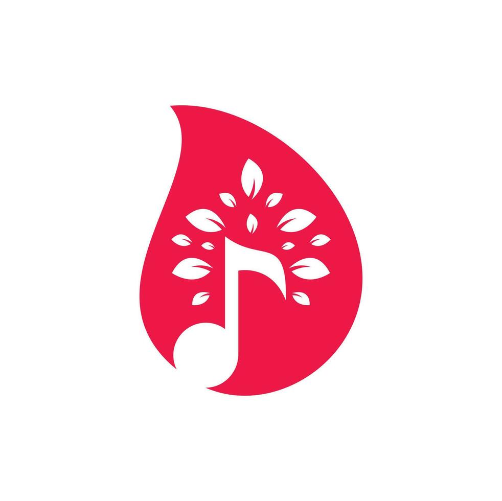 Musik-Baum-Tropfen-Form-Konzept-Logo-Design. Musik- und Öko-Symbol oder -Symbol. Musiknotensymbol kombiniert mit Baumformsymbol vektor