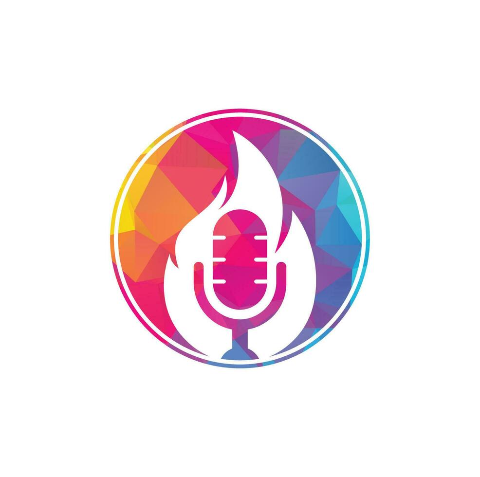 Feuer-Podcast-Logo-Design-Vorlage. Flamme, Feuer, Podcast, Mikrofon, Logo, Vektor, Symbol, Abbildung. vektor