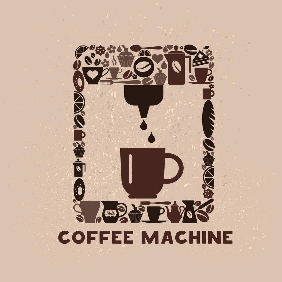 Kaffeeautomaten-Icon-Set mit kleinen Symbolen. vektor