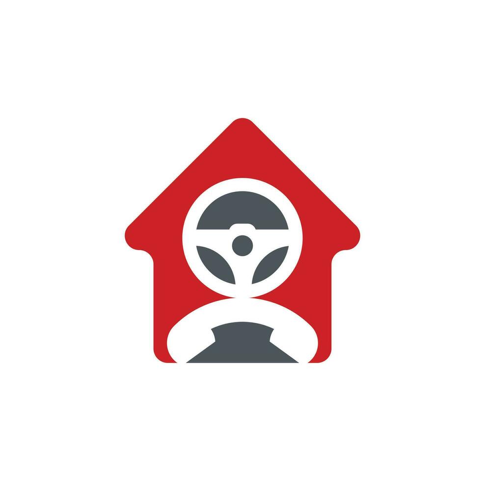 Drive-Call-Home-Shape-Konzept-Vektor-Logo-Design. Lenkrad und Telefonsymbol oder -symbol vektor